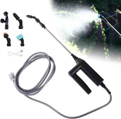Accu-drukspuit met 3 sproeisnelheden, 7,4 V sterke elektrische plantensproeier, 4 verstelbare sproeiers, elektrische druksproeier, geen waterreservoir (4 sproeiers, 8 m slang, 3 sproeisnelheden)