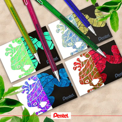 Pentel hybride geldrag-inktgel rolpen, goudkleurig/rood.