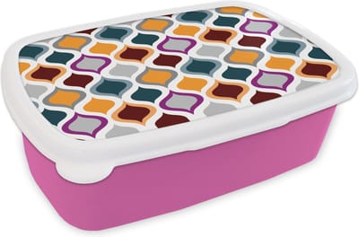 Broodtrommel Roze - Lunchbox Retro - Lijn - Patroon - Brooddoos 18x12x6 cm - Brood lunch box - Broodtrommels voor kinderen en volwassenen