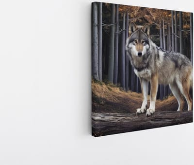 Saammp Canvas Schilderij - Wolf in het bos - Dieren - Natuur - 20x20 - Foto op canvas - Wanddecoratie - muurdecoratie Woonkamer - Slaapkamer decoratie - Canvas Print