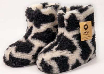 FAST WooL - 100% merinowol - Wollen sloffen - laars model - zwart wit - maat 38
