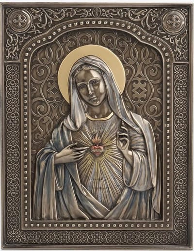 Veronese Design beeld/figuur - Het Onbevlekt Hart van Maria muurplaquette - (hxbxd)ca. 19cm x 15cm x 1,5cm
