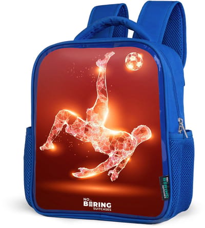 NoBoringSuitcases.com® - Rugzak blauw - Schooltas jongens - Rood gloeiende voetballer in actie - Kinder rugtas jongen - Boekentas kind - Kinderrugzak voor school - Schoolrugzak