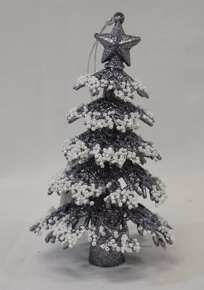 ZoeZo Design - 5 stuks - kerst - kersthanger - kerstboompje - zwart glitter - witte kraaltjes - sneeuw - 16 x Ø 9 cm