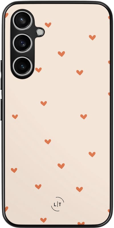 Leuke Telefoonhoesjes - Hoesje geschikt voor Samsung Galaxy S23 FE - Cute hearts - Backcover zwart - Print / Illustratie - Bruin