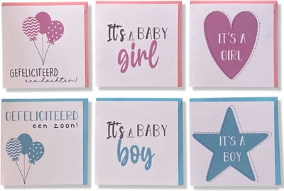 6 Cards & Crafts Geboorte Wenskaarten | 13,5x13,5cm gevouwen kaarten Inclusief enveloppen