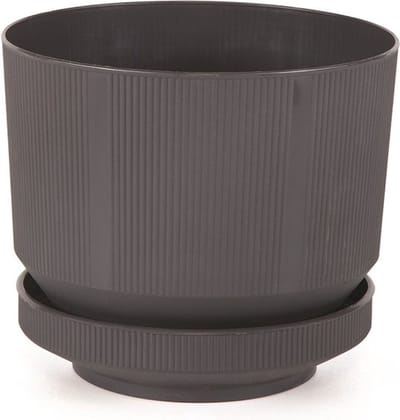 3 antraciet luxe sierpotten 6L bloempotten donker grijs 23x19cm afwatering en schaal incl