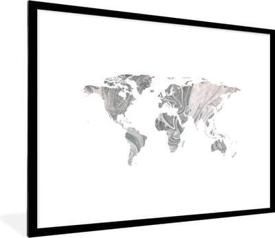 Poster in lijst - Fotolijst 80x60 cm - Posters - Wereldkaart - Verf - Grijs - Posterlijst zwart - Decoratie - Wanddecoratie woonkamer - Muurdecoratie slaapkamer