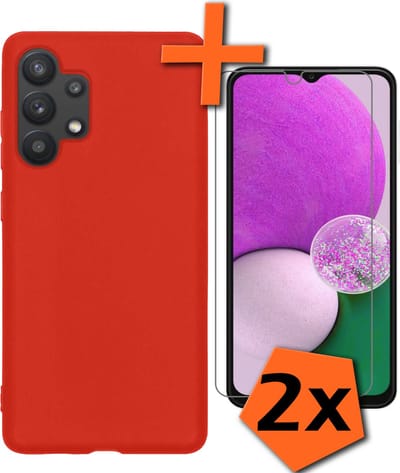 Hoes - Met 2x Screenprotector - Geschikt voor Samsung Galaxy A13 4G - Sterk & Shockproof - Back Cover - Siliconen Case - Telefoon Hoes - Rood