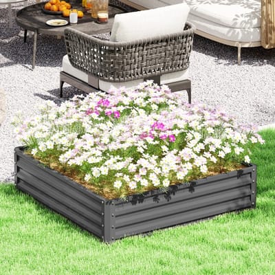 MODFU Verhoogde Plantenbak - Open Bodem Met Drainage - Verzinkt Staal - Lichtgrijs - 120 X 120 X 30 Cm