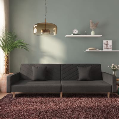 vidaXL - Slaapbank - 2-zits - met - 2 - kussens - stof - zwart