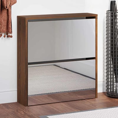 vidaXL - Schoenenkast - met - spiegel - 2-laags - 63x17x67 - cm - bruineiken