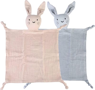 2 stuks knuffeldoeken voor baby's - knuffeldoeken cadeau voor geboorte - haas - eerste uitrusting 30x30 cm
