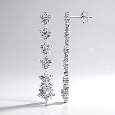 Cavill - Zilveren Oorbellen - 925 Sterling Zilver Gerhodineerd - Witte Topaas Rond 2,38ct - Elegante Nigeriaanse Edelsteen - Lange Oorbellen