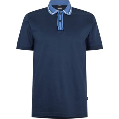 Boss Herenpoloshirt met korte mouwen en contrasterende details (Donkerblauw)