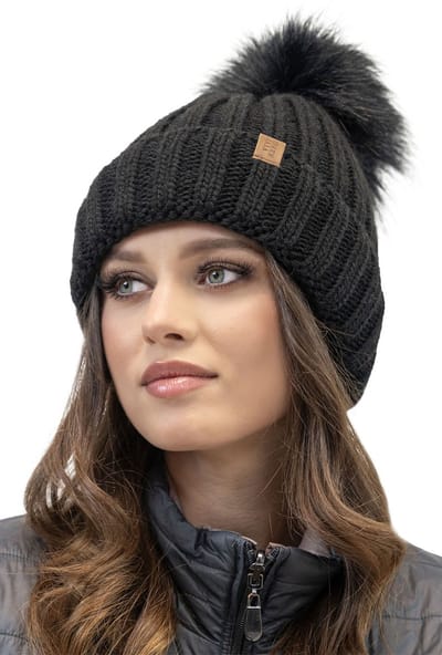 Vivisence Dames Wintermuts - Dik Breisel Met Imitatiebont Pompon En Zachte Fleecevoering - Biedt Comfortabele Warmte En Bescherming Tegen Wind En Kou Voor Dagelijks Gebruik In De Winter - Zwart