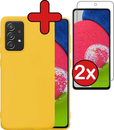 Hoesje - Met 2x Screenprotector - Geschikt voor Samsung Galaxy A52s 5G - Sterk & Shockproof - Telefoon Hoes - Back Cover - Siliconen Case - Telefoonhoes - Geel