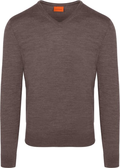 Suitable Merino Pullover V-Hals Taupe - Maat XXL - Heren