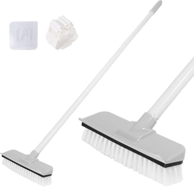 2-in-1 Vloerscrubber met Schraper en Stevige Borstels – Verstelbare Lange Handgreep voor Tegels en Badkamer – Ideaal voor Voegreiniging en Schoonmaakwerkzaamheden