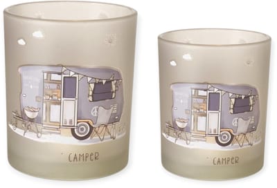 Boltze - Waxinehouders - Set van 2 - Camper - Camperen - Vanlife - 10x9 en 8x7cm - Glas