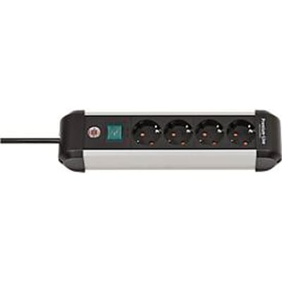 Brennenstuhl Premium-Alu-Line contactdoosstrook, 4-voudig, aluminium, 1,8m kabel, verlichte veiligheidsschakelaar, 45° opstelling, zwart/zilver