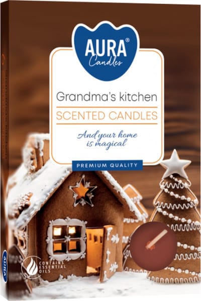 Aura - Geur Theelichtjes / Geurkaarsen / Geur Waxinelichtjes / Scented Candles - Speculaas/Kruidnagel - Grandma's Kitchen - Kruidige geur - 1 doosje met 6 waxinelichtjes