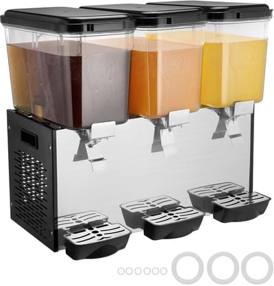 Commerciële drankdispenser - Sapdispenser 3-tanks / IJstheemachine - 18 L Per Tank - Totale Capaciteit 54 L - 512 W Vermogen - Koeltemperatuur 7–12 °C - RVS Behuizing - Voor Horeca