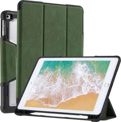 Tablet Hoes Geschikt voor iPad Hoes 5e, 6e, Air 1e, Air 2e Generatie - 9.7 inch (2017/2018) Smart Case Groen met Harde Doorzichtige Achterkant / Sleep/Wake Functie iPad 2018 hoes premium leren case