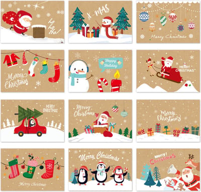 SUNMOOL Kerstkaarten - Wenskaarten - Gevouwen kaarten met enveloppen - 10x15cm - 24 Stuks - Type A