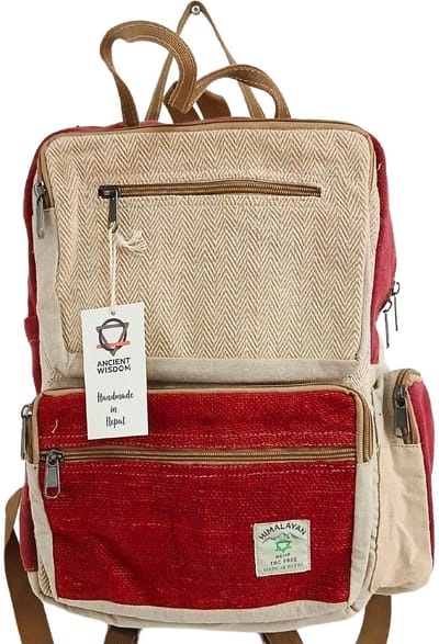 Ancient Wisdom - Rugzak - Grote vierkante henneprugzak - wijnrood - crème - backpack - schoudertas - reistas - handtas - tas
