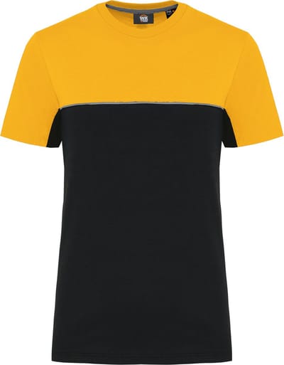 WK. Designed To Work Ecologisch tweekleurig uniseks T-shirt met korte mouwen WK304 - Black / Yellow - 3XL