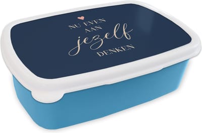 Broodtrommel Blauw - Lunchbox - Brooddoos - Beterschap - Quote - Hartje - Denken - 18x12x6 cm - Kinderen - Jongen