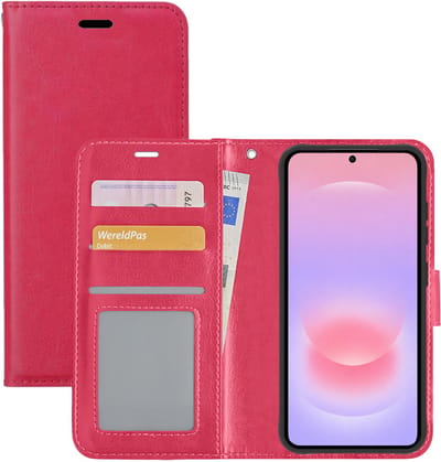 Hoesje - Met Pasjeshouder - Geschikt voor Samsung Galaxy A37 - Luxe Bookcase Portemonee - Flip Case - Kunstleer Book Case - Flipcase - Book Cover - Walletcase - Portemonneehoes - Donkerroze