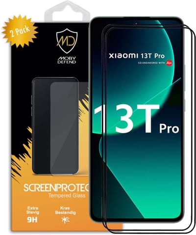 2-Pack MobyDefend Screenprotectors - Geschikt voor Xiaomi 13T Pro - Screensavers Met Zwarte Randen - Gehard Glas