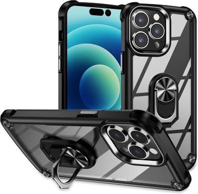 Geschikt voor Apple iPhone 15 Pro Hoesje met Magnetische Kickstand Ring Zwart
