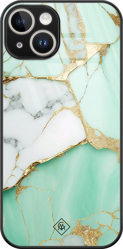 Casimoda® hoesje - Geschikt voor iPhone 13 - Marmer Mint Goud - Luxe Hard Case Zwart - Backcover telefoonhoesje - Lime Groen