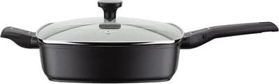 Vierkante Koekenpan met Glazen Deksel en Easy Click Handvat - Zwart Aluminium