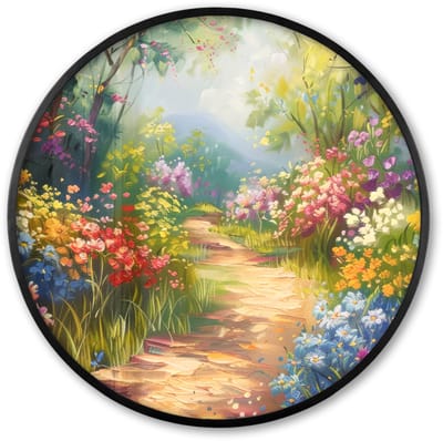 Poster in lijst Rond - Fotolijst 60x60 cm - Posters - Natuur - Landschap - Bloemen - Kleurrijk - Ronde posterlijst zwart - Decoratie - Wanddecoratie woonkamer - Muurdecoratie slaapkamer