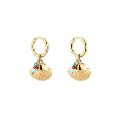 Oorbellen Schelpjes Goud - Gekleurde Steentjes - Oorringen - Stainless Steel