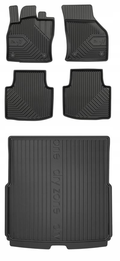 FROGUM - Voordeelset No.77 & DRY ZONE - Geschikt voor SKODA Superb III Kombi (2015-2023) - Rubberen matten + Kofferbakmat (bovenste vloer) - Zwart