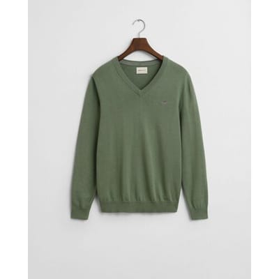Gant Trui Classic Cotton V-Neck Kalamata Green / male
