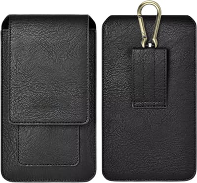 Retro PU Lederen Telefoon Heuptas - Telefoontasje voor Heren en Dames – Grote Capaciteit Taille Tas voor 2 Smartphones, Met Metalen Clip en Kaartvak - Zwart