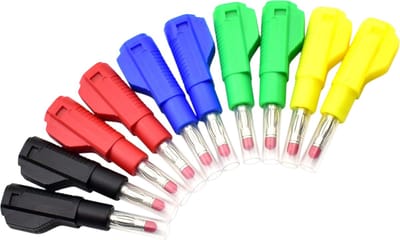 10 stuks intrekbare bananenstekkers met omhulsel - Stapelbaar, eenvoudig te solderen - Elektrische testconnectoren - DIY-circuitadapters - 15,8 * 10,2 * 54,1 cm - Voor DIY-elektrische testcircuits - Geel, Rood, Blauw, Groen, Zwart
