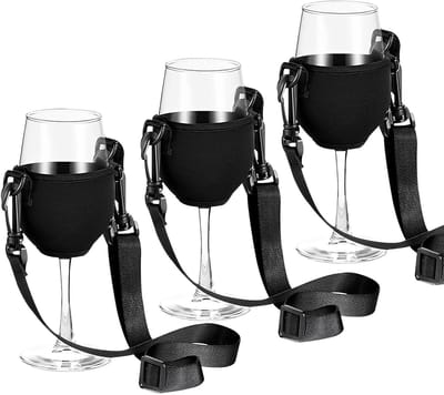 Dailygoods- Wijnglashouder 3 Stuks - Draagbare Wijnglas Houder - Verstelbare Lanyard - Geschikt voor Bruiloft/Birthday/Feest - Robuust/Rubber - 24x14x8.5 cm - Wijnglasdrager