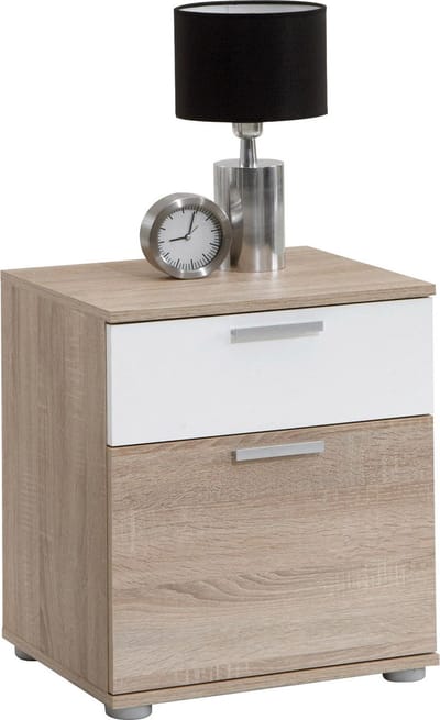 Nachtkastje Leila Eiken - Wit - Breedte 45 cm - Hoogte 53 cm - Diepte 38 cm - Met lades - Zonder deuren