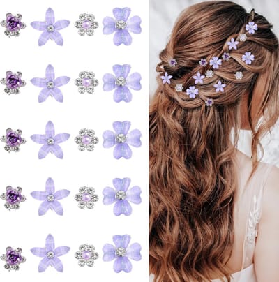 Kleurrijke Bloem Haarspeldjes - 20 Stuks Mini Haarclips met Sprankelende Kristallen en Petalen, Mode Haaraccessoires voor Vrouwen en Meisjes