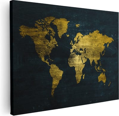 Artaza Canvas Schilderij Wereldkaart - 40x30 cm - Klein - Wanddecoratie Japandi - Muurdecoratie Woonkamer - Kamer Accessoires