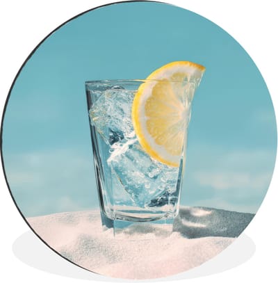 WallCircle - Wandcirkel - Muurcirkel - Glas - ijsblokjes - Citroen - Aluminium - Dibond - 30x30 cm - Binnen en Buiten