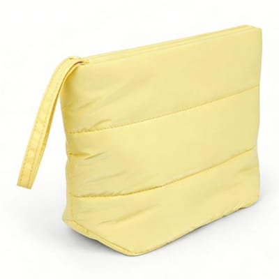 Trousse de maquillage bouffante Spacieuse Portable Imperméable Nylon Mignon Organisateur de trousse de toilette cosmétique pour femmes Jaune jaune