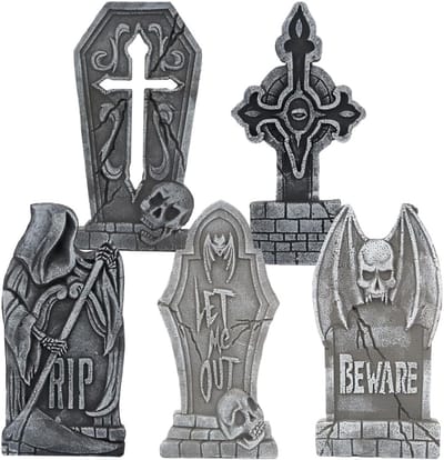 Halloween Grafstenen - Tuindecoratie Sets - Tuin Aankleden - 5 Verschillende Ontwerpen - 17 Inch Hoog - Grijs